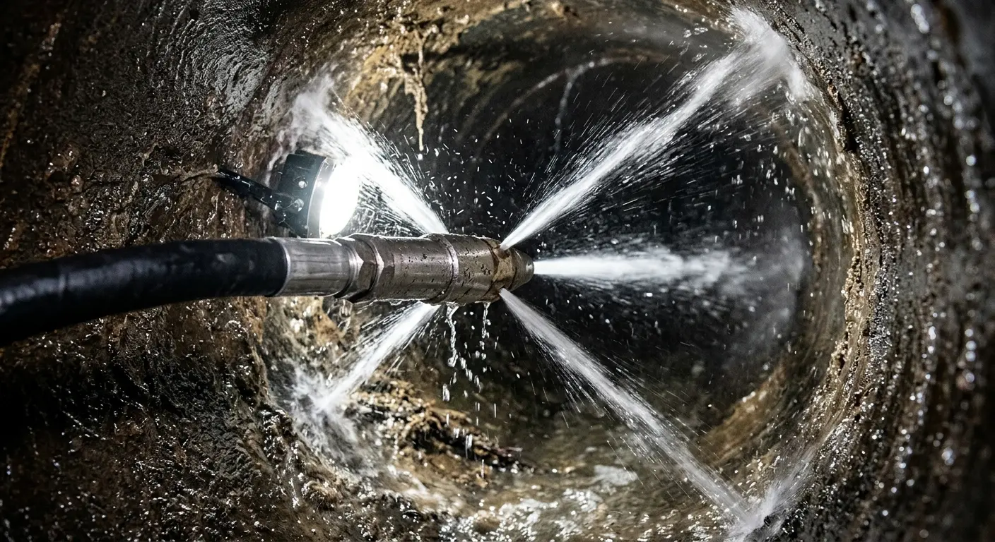 High-pressure hydro jetting nozzle cleaning sewer pipe for Sewer Cleanout in Gulf Gate